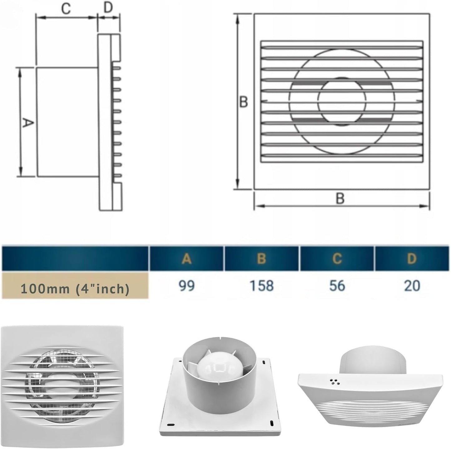 Rico Bathroom Fan 100mm Model Timer Switch and Humidistat