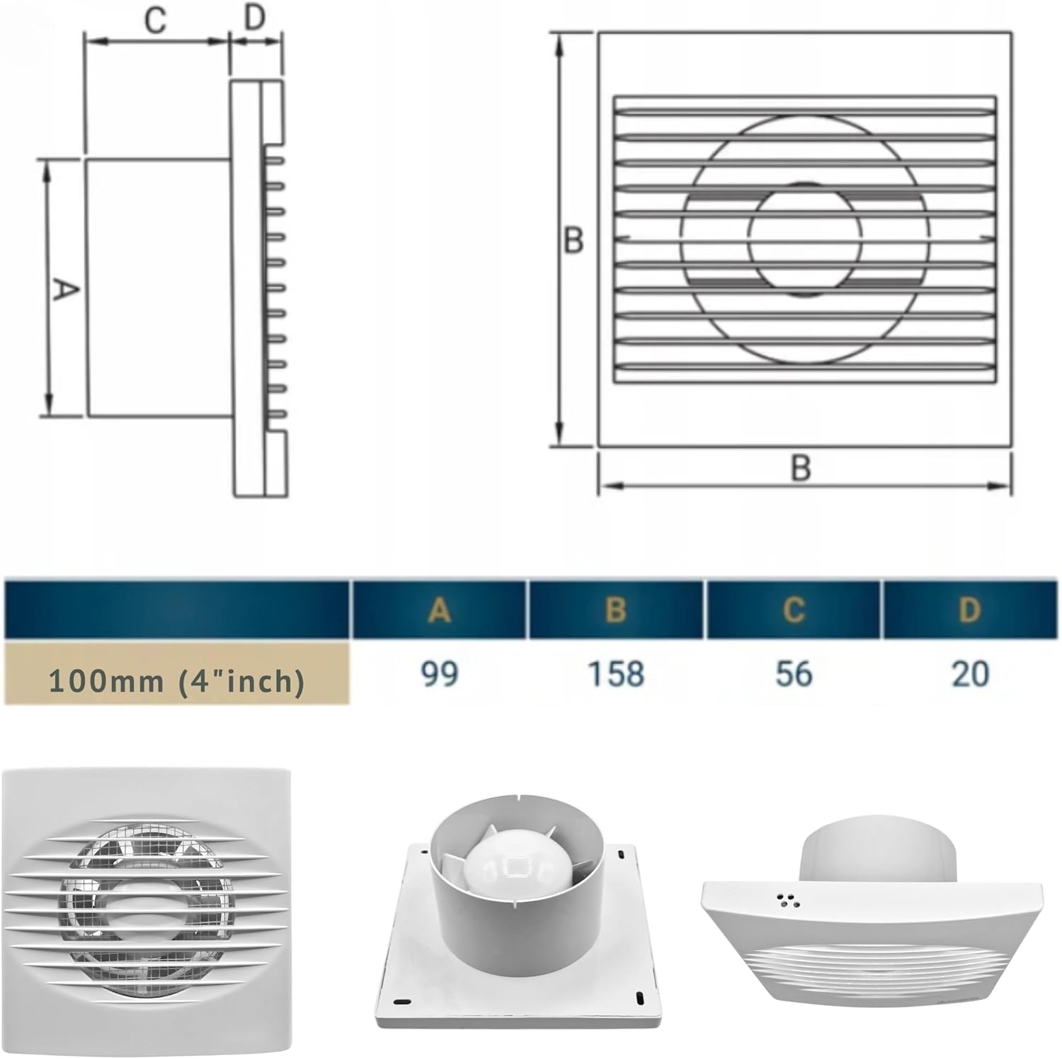 Rico Bathroom Fan 100mm Model Timer Switch and Humidistat