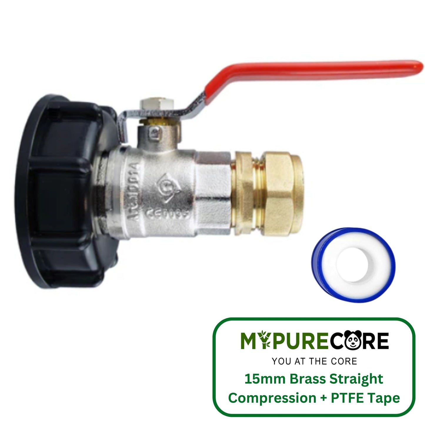 IBC 2” S60X6 Cap with Lever Valve and 15mm Brass Compression Straight ½ inch BSP and PTFE Tape – Durable Leak-Proof Plumbing Solution