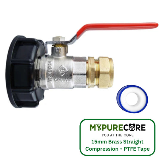 IBC 2” S60X6 Cap with Lever Valve and 15mm Brass Compression Straight ½ inch BSP and PTFE Tape – Durable Leak-Proof Plumbing Solution