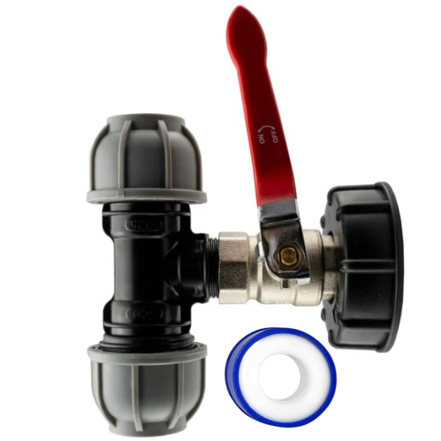 IBC S60x6 Threaded Adapter Cap + Full Flow Valve + Outlet Options + PTFE Tape