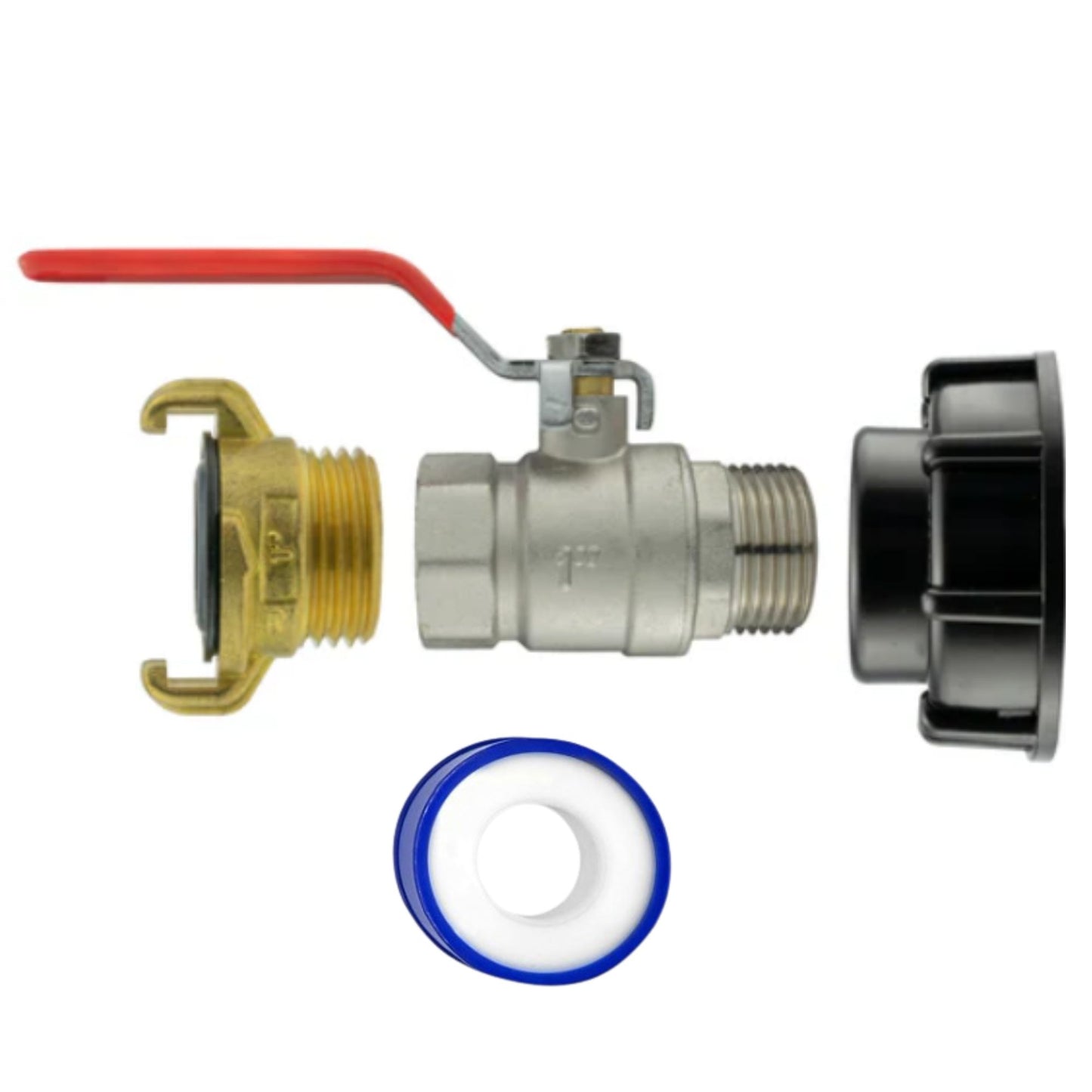 IBC S60x6 Threaded Adapter Cap + Full Flow Valve + Outlet Options + PTFE Tape
