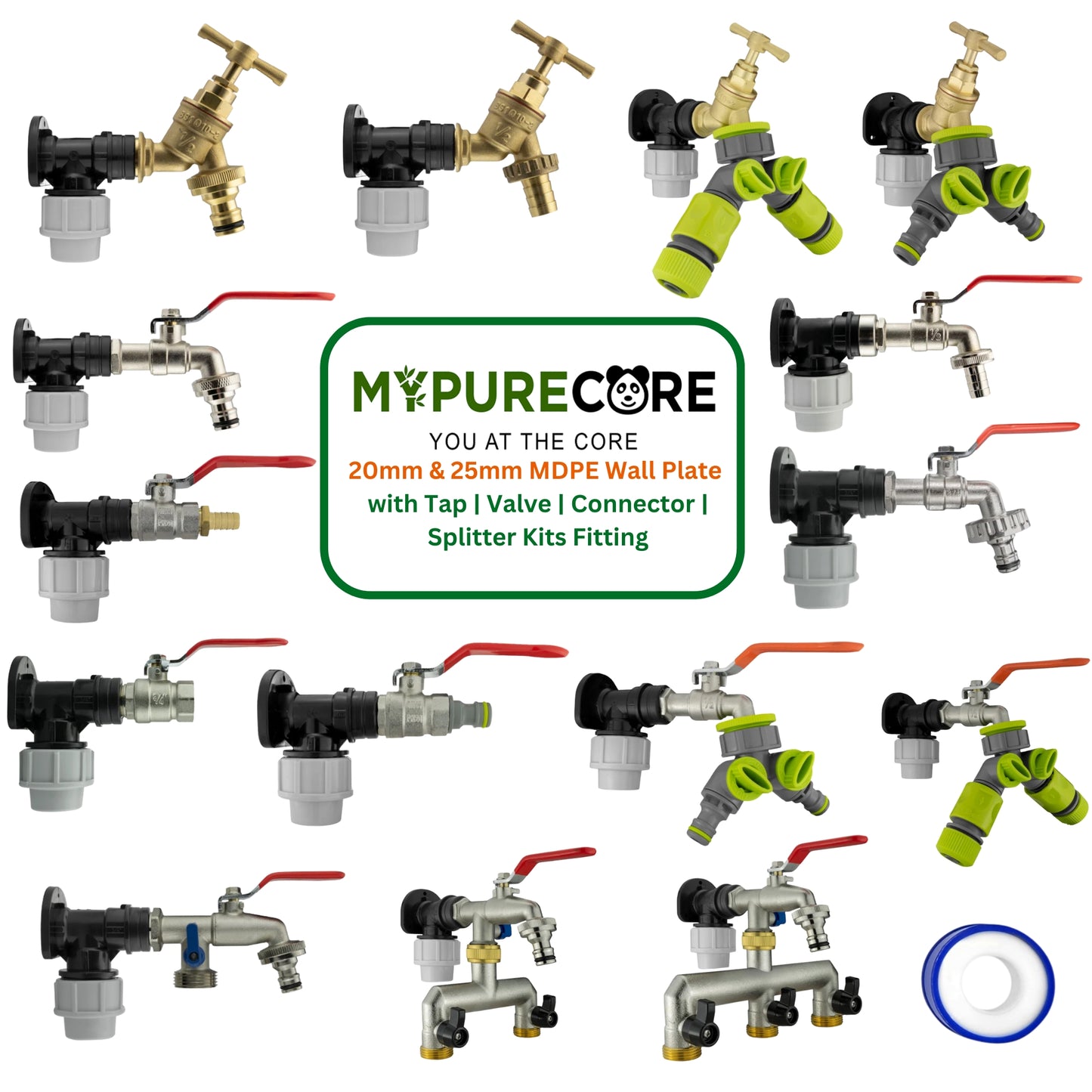 20mm & 25mm MDPE Wall Plate with Tap | Valve | Connector | Splitter Kits Fitting