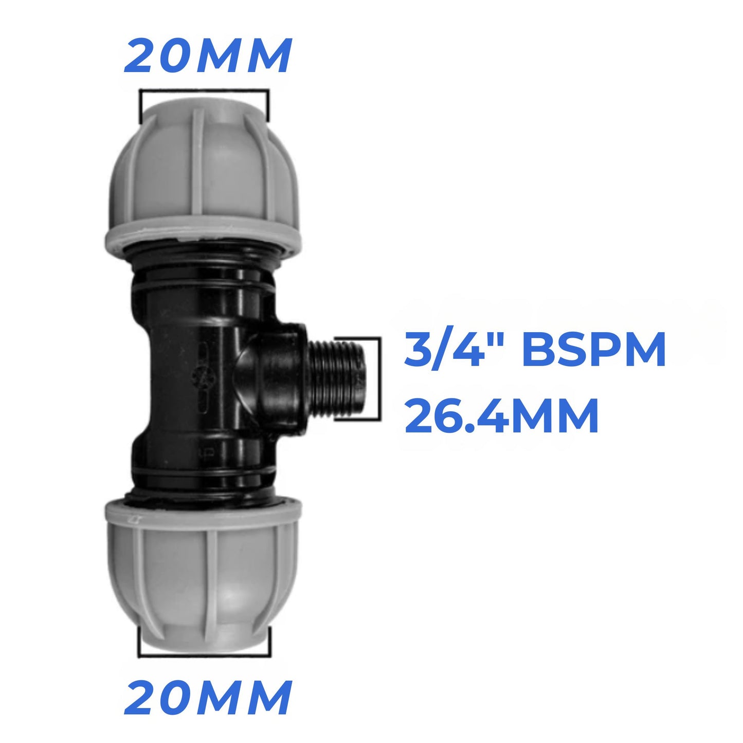 MDPE Compression Fittings 20mm - Straight, Elbow, Tee, Stop Valve, BSP Connector
