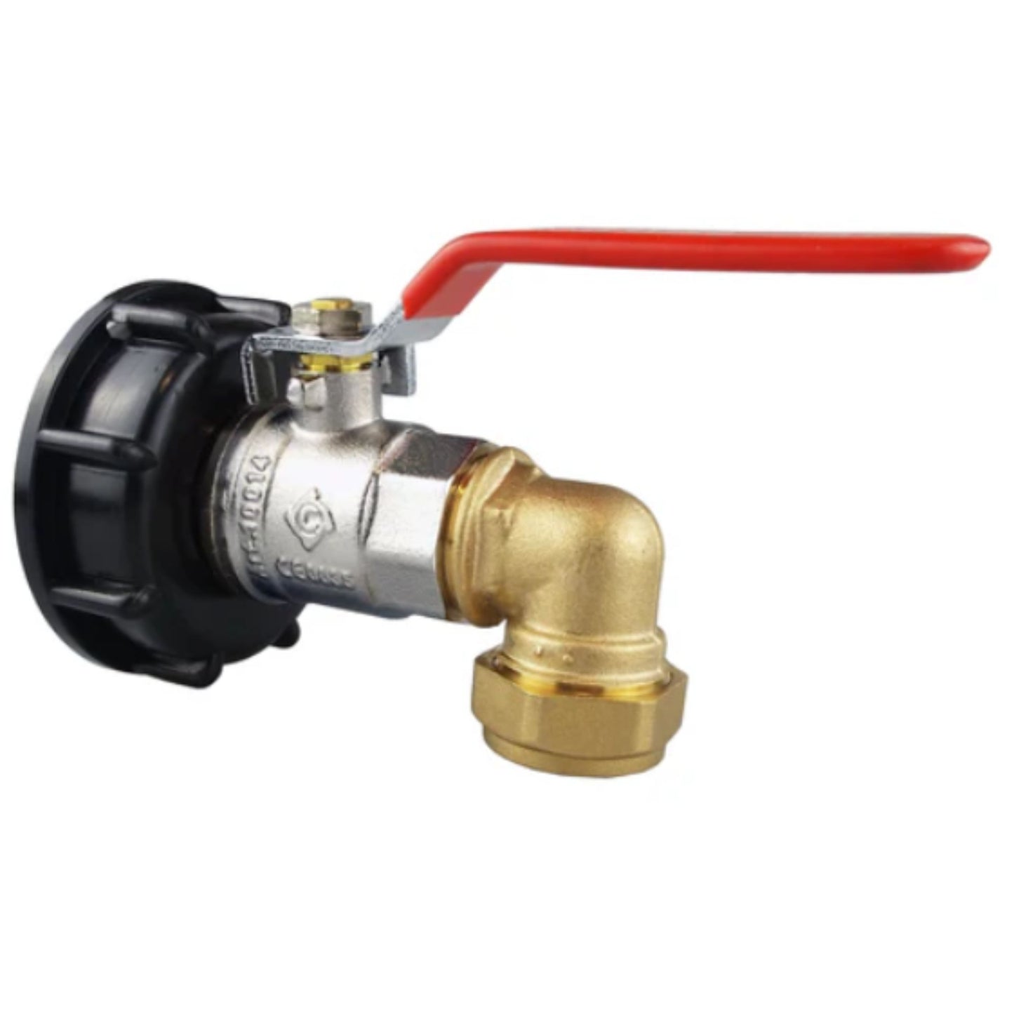 IBC 2” S60X6 Cap with Lever Valve and 22mm Brass Compression Elbow and PTFE Tape – Durable Leak-Proof Plumbing Solution