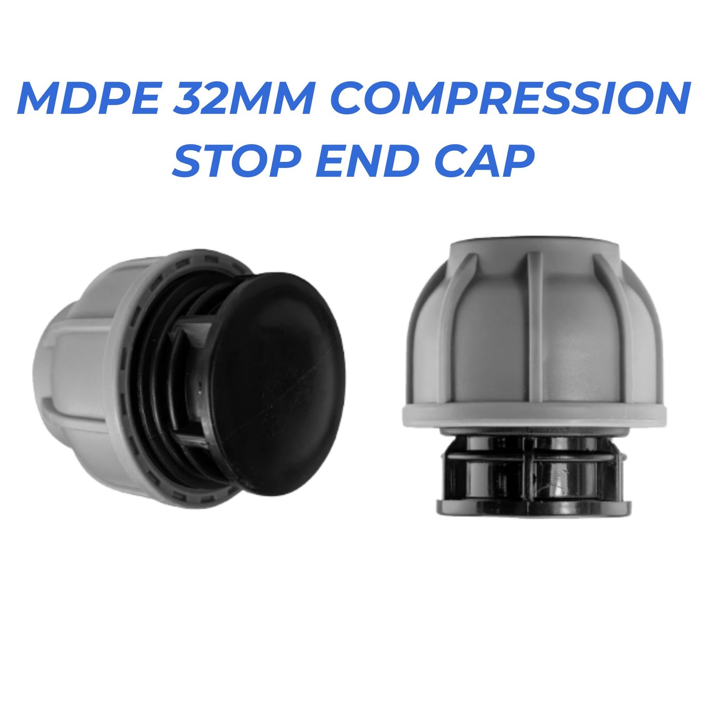 32 mm MDPE Compression Connector Fittings, LDPE Water Pipe - Straight, Elbow, Tee, Wall Flange, Stop, Valve