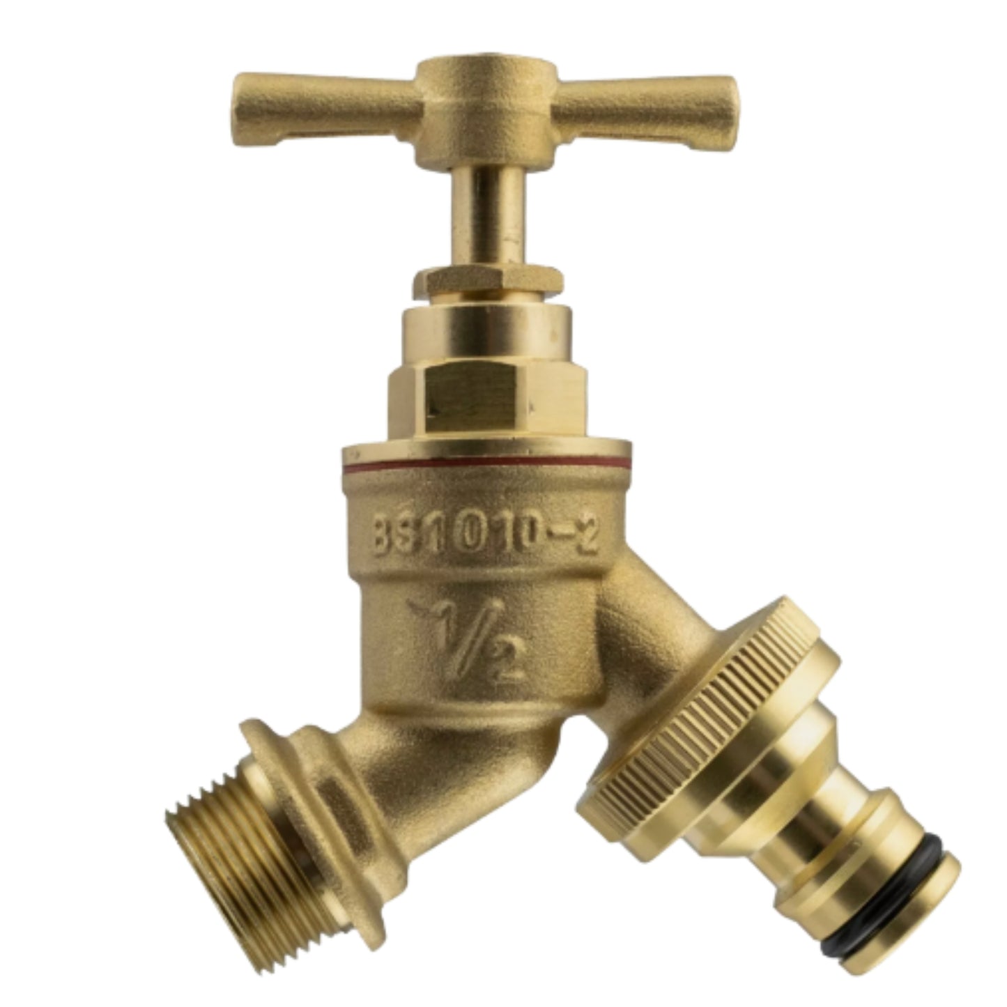 MDPE Tee with Brass Bib Tap – Fits 20mm, 25mm, 32mm Pipe – Click or Barbed Hose Outlet