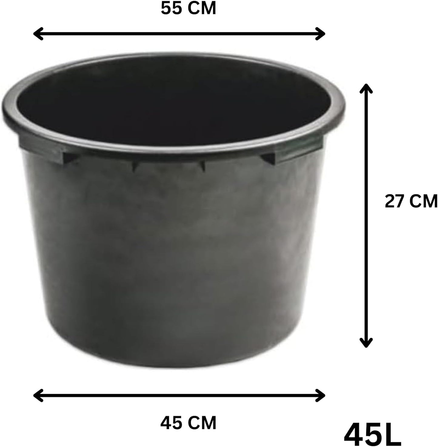 Set of 3 Flexi Tubs 45L Black - Sturdy Heavy Duty Large Plastic Buckets with Handles - Builders, Garden, Home Storage Containers