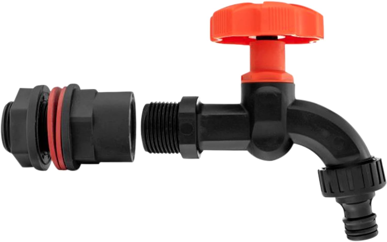 Premium Water Butts Kit – 3/4" bsp black tap with standard click lock hose connector + Hozelock compatible tap hose connector + PTFE Tape Roll