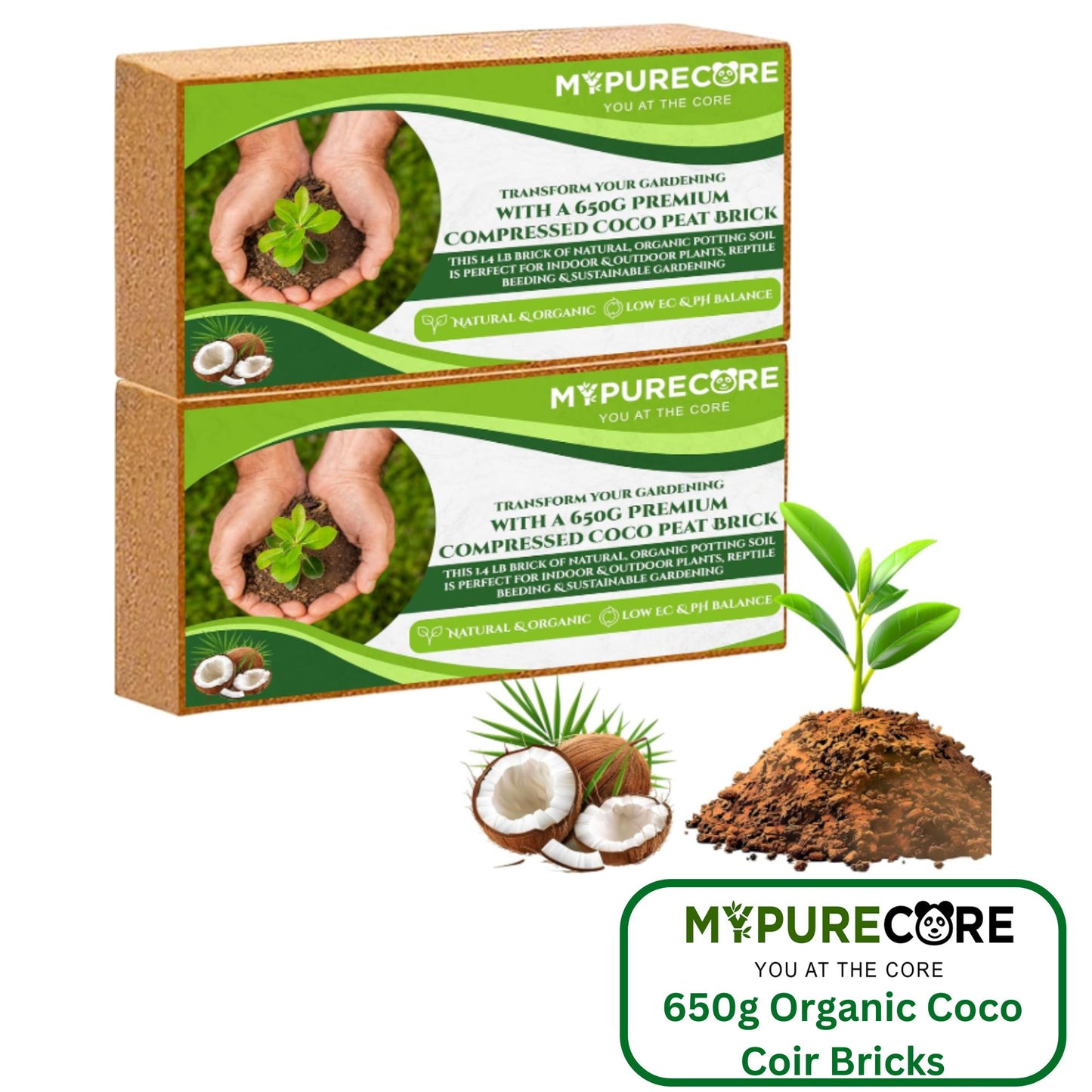 650g Organic Coco Coir Bricks Natural Coconut Fiber for Indoor & Outdoor Plants