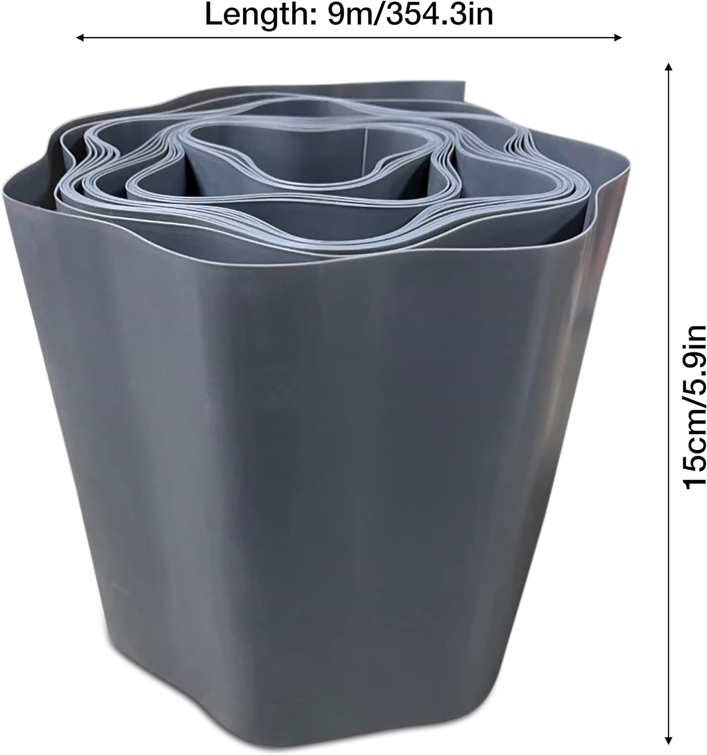 Garden Design with 9 Metres, Grey Flexible Plastic Lawn Edging - Durable, Weatherproof, and Frost-Resistant! 15cm Height