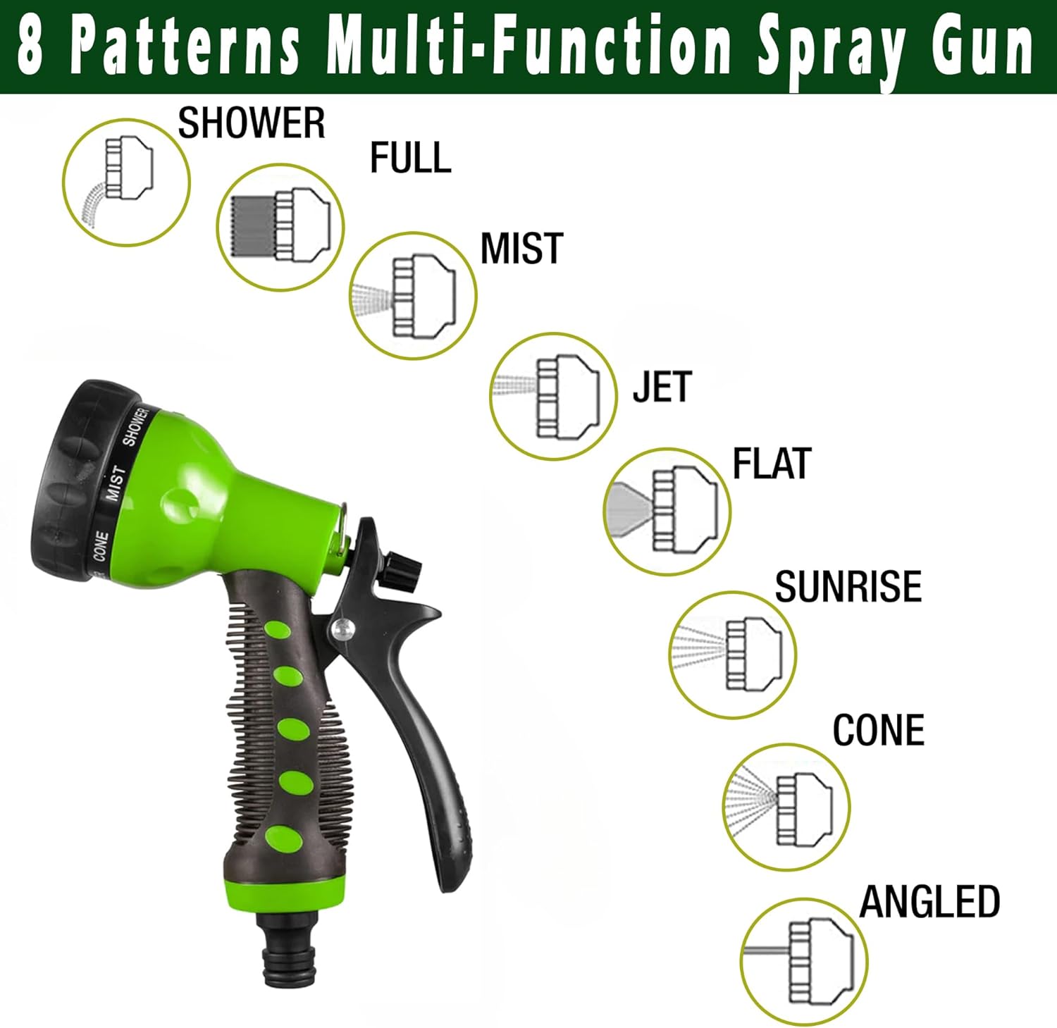 Heavy-Duty Metal Garden Hose Hanger Set with 8-Pattern Spray Gun & Double Male Hose Connector - Rustproof Wall-Mounted Storage