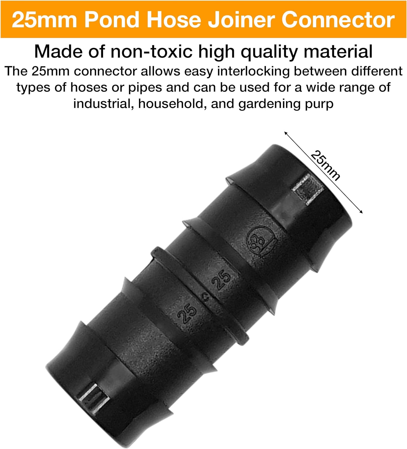 Hose Pipe Connector Set – 25mm Pond Hose Connector with 2 Wire Hose Clips – Pond Hose Pipe Joiner – Adjustable Hose Clamps with Screw Fitting for Standard 25-29mm Diameter Size