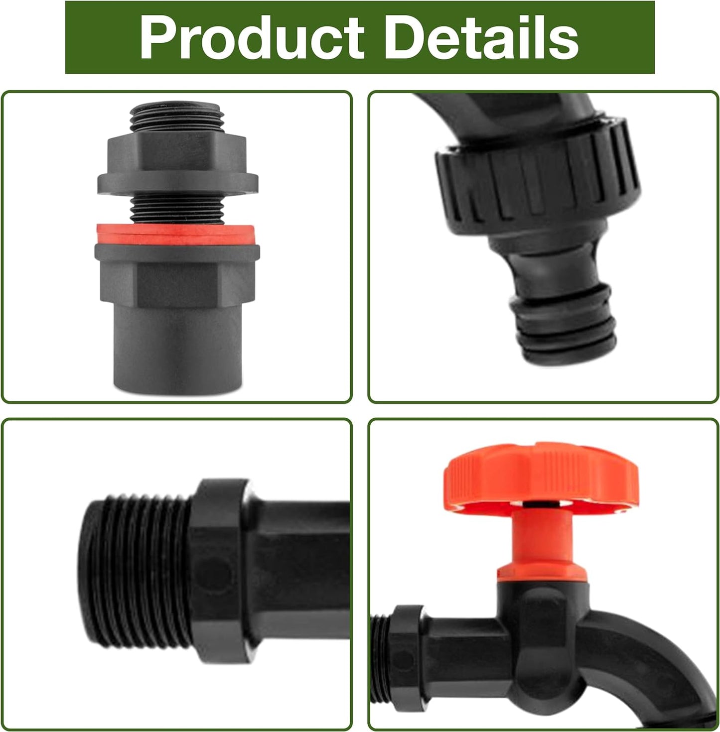 Premium Water Butts Kit – 3/4" bsp black tap with standard click lock hose connector + Hozelock compatible tap hose connector + PTFE Tape Roll