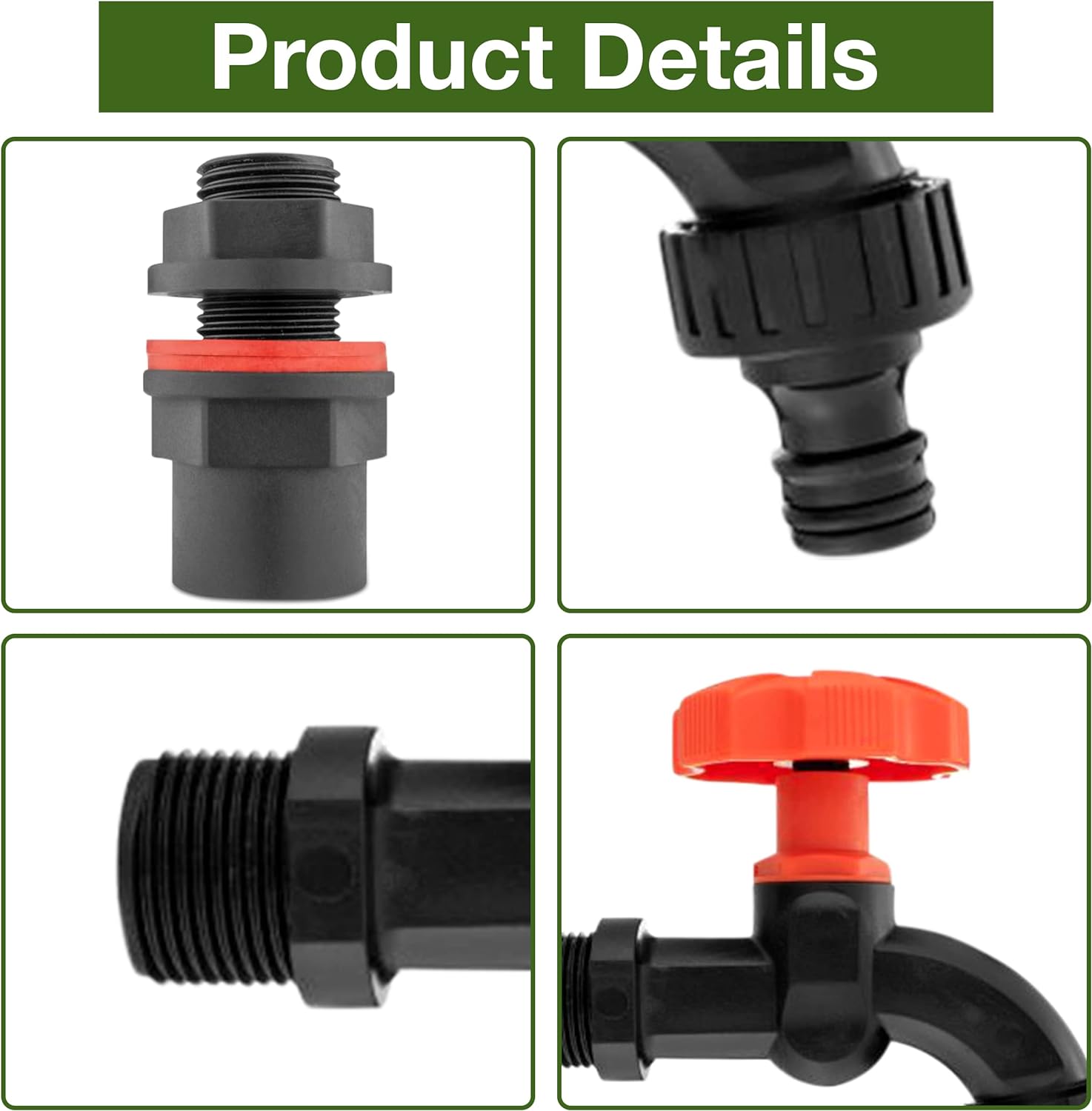 Premium Water Butts Kit – 3/4" bsp black tap with standard click lock hose connector + Hozelock compatible tap hose connector + PTFE Tape Roll