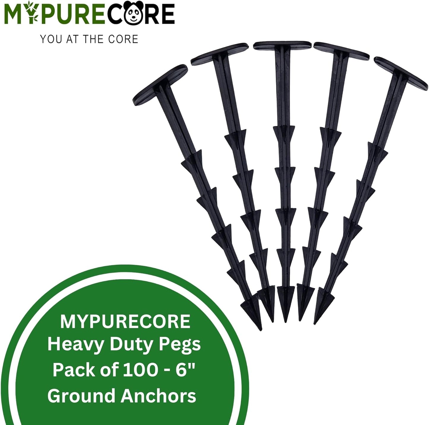 Heavy Duty Weed Control Membrane Pegs - Pack of 100, 6" Ground Anchors for Garden Netting, Artificial Grass, Landscape Fabric - Universal Stakes for Groundsheet, Planter Liner & Gravel