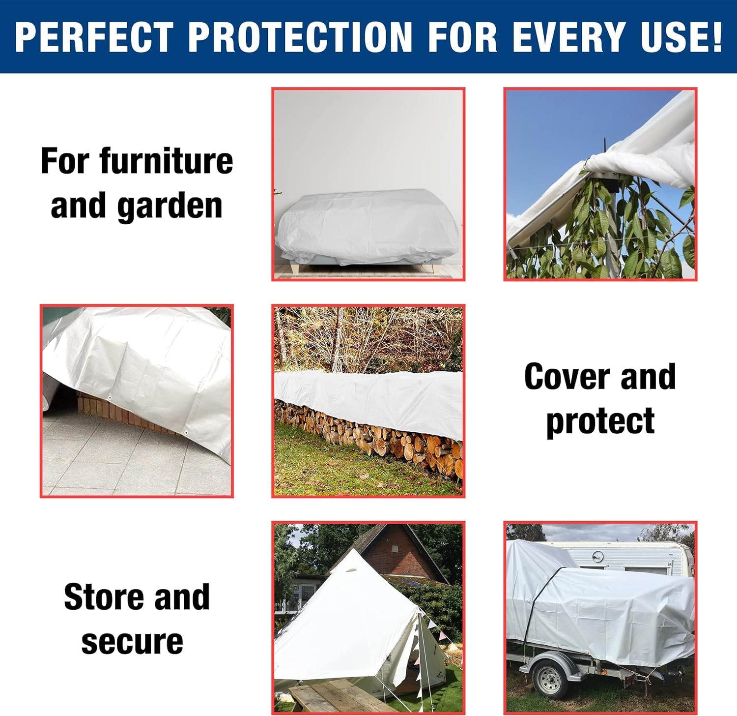 Heavy Duty White Tarpaulin – Durable, Waterproof & UV Resistant – Versatile Tarp Sheet for Outdoor, Garden, Camping – Large Groundsheet for Pergolas, Sheds, Weather Protection