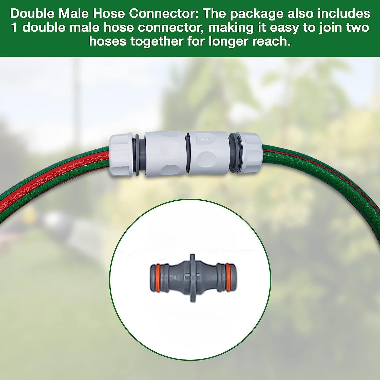 Heavy-Duty Metal Garden Hose Hanger Set with 8-Pattern Spray Gun & Double Male Hose Connector - Rustproof Wall-Mounted Storage