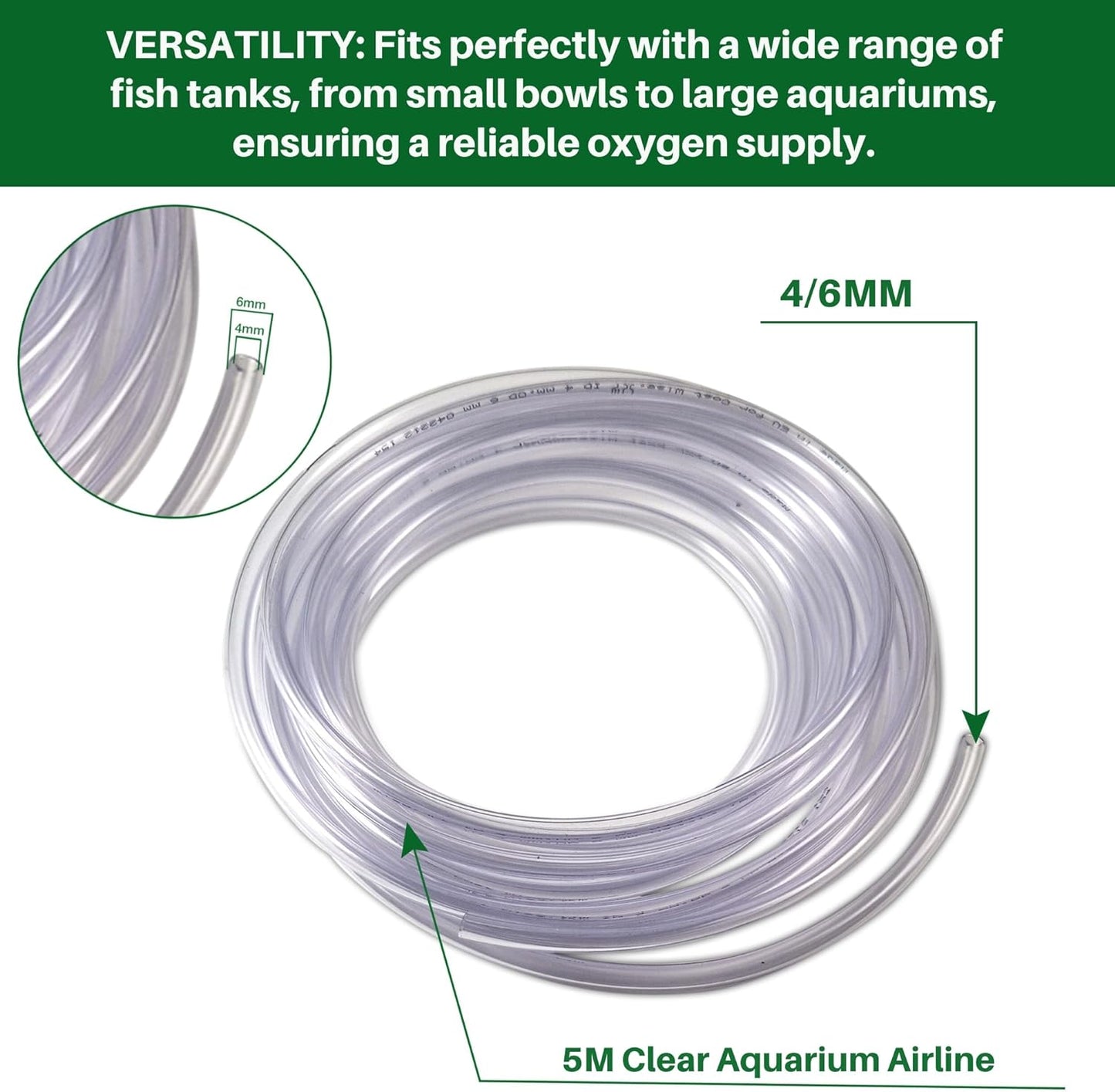 Clear Aquarium Airline PVC Food Grade Tube - 4/6MM Oxygen Tubing for Fish Tanks, Soft Aquarium Tubing Air Hose, Air Pump Accessories