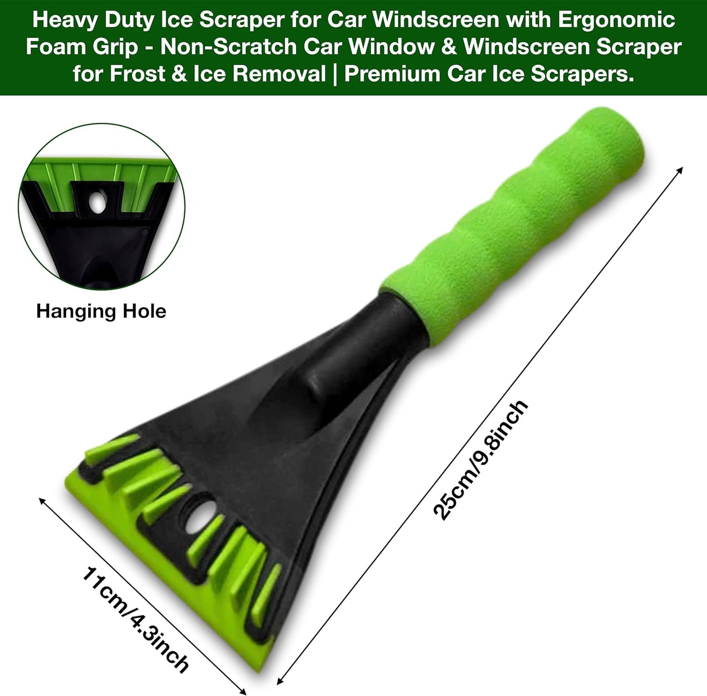 Heavy Duty Ice Scraper for Car Windscreen with Ergonomic Foam Grip - Non-Scratch Car Window & Windscreen Scraper for Frost & Ice Removal - Premium Car Ice Scrapers