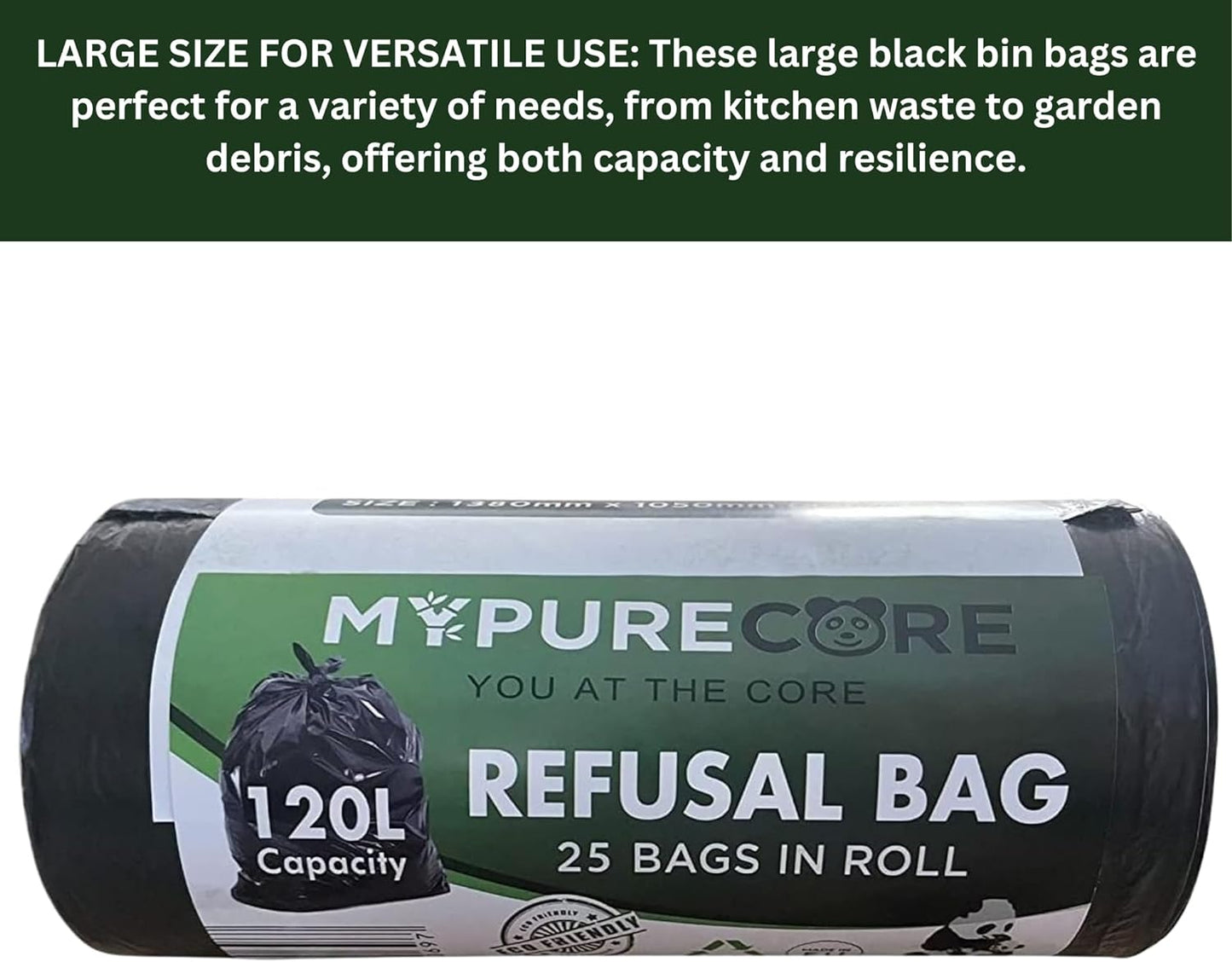 Black Bin Bags 120L - 25 Pack Heavy Duty Refuse Sacks, Strong and Durable for Home & Business, Large Capacity Heavy Duty Bin Liners, Black Rubbish Bags