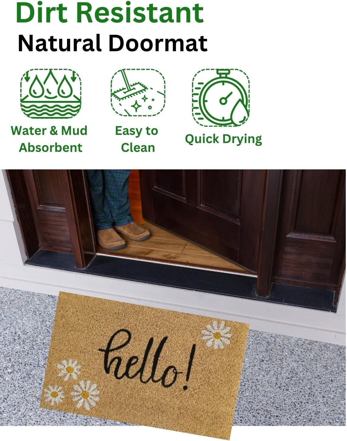 Coir Door Mat (60x40cm) - Non-Slip & Absorbent, Indoor/Outdoor, Eco-Friendly - Ideal as Front Door, Entrance, Floor, Welcome Mat - Large Size, Dirt Trapper, Washable