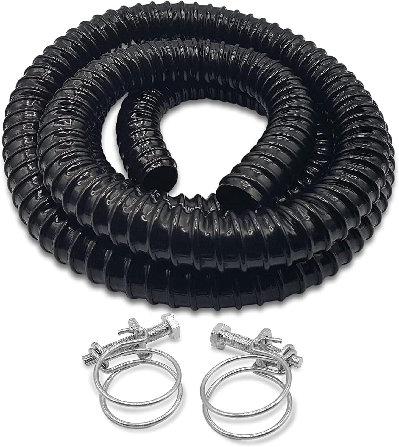 Corrugated Flexible Hose Pond Pipe 25mm / 1"– 5-Meter with Advanced Double-Wired Hose Clips for Pond Pumps, Filters, Drainage – Corrugated Water Butt Connector Pipe - Black