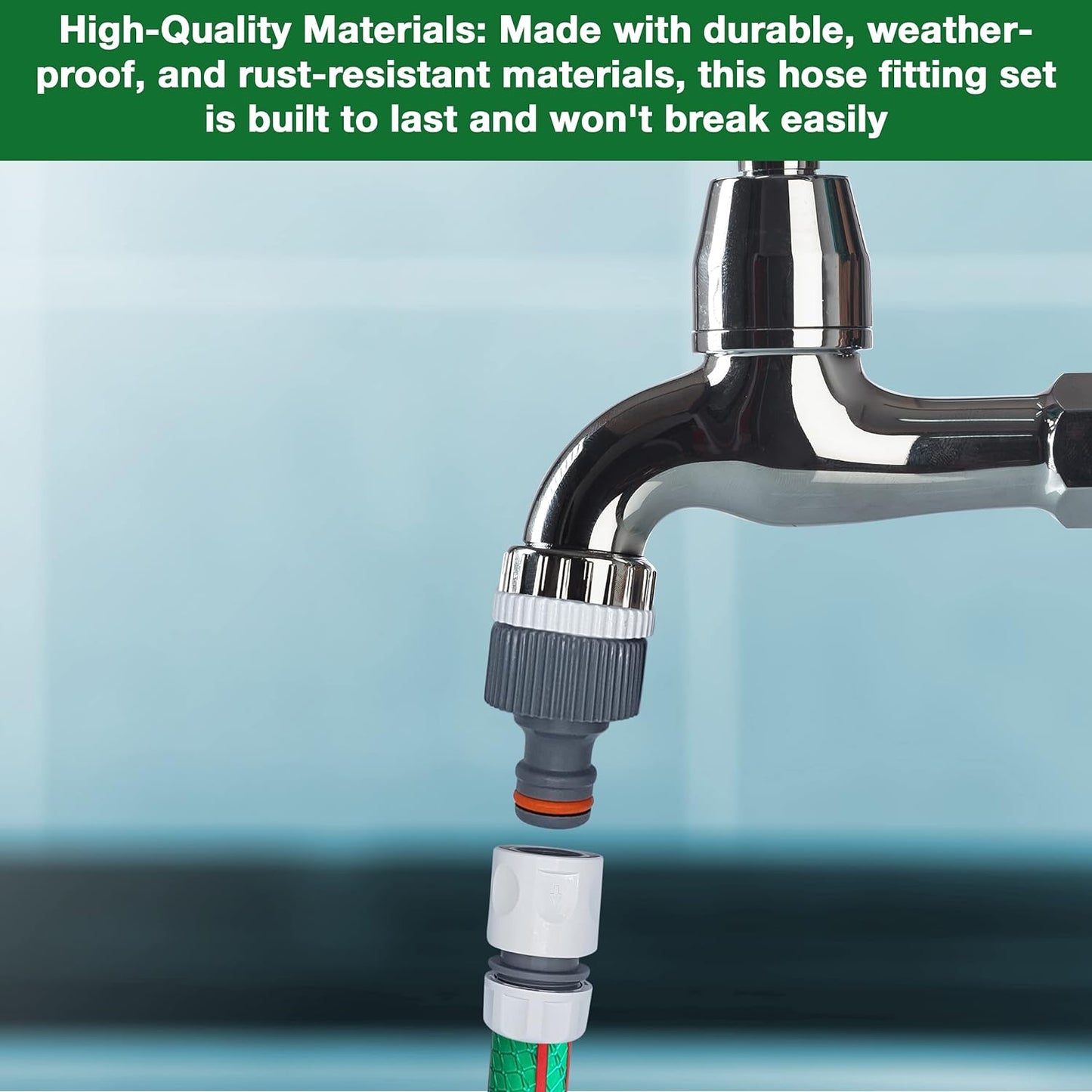 Ultimate Hose Fitting Set - 2in1 Tap Connector & Threaded Faucet Adapter 3/4" or 1/2" BSP with Premium Hose End Connectors 1/2" or 5/8" - 2 Pack & Double Male Hose Connector