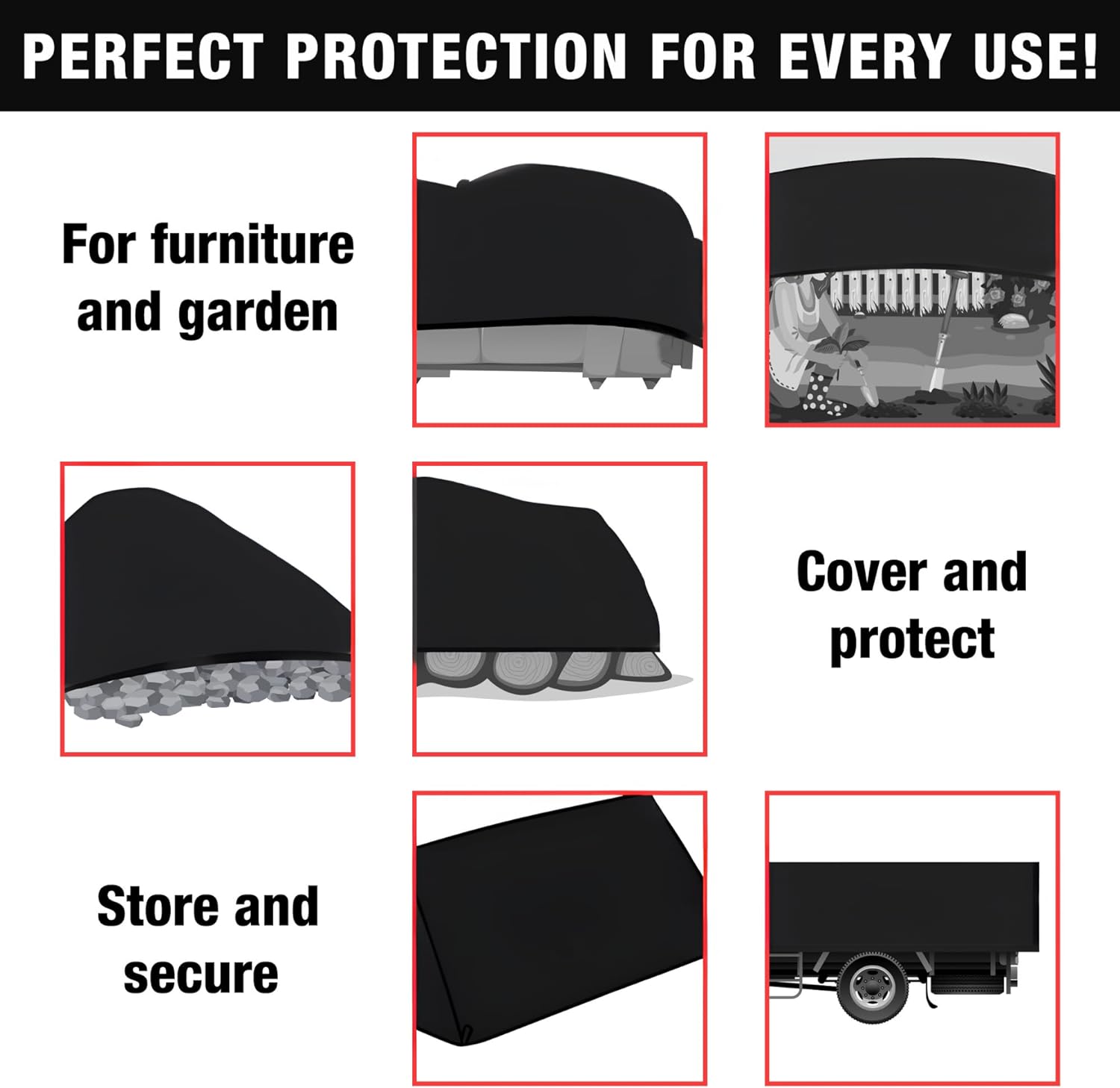 Heavy Duty Waterproof Tarpaulin - Black Tarp for Outdoor Protection - Durable Groundsheet, Tent Shield, Trailer & Trampoline Cover - UV & Weatherproof Sheet for Camping & Garden