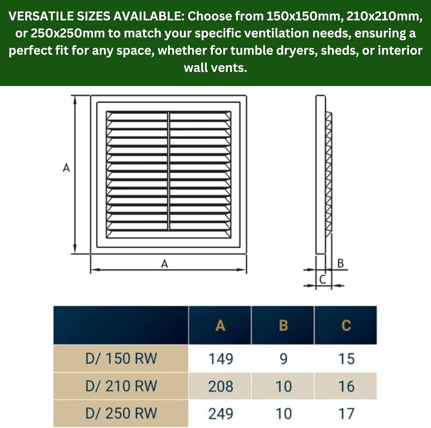 White Air Vent Cover Wall Vent for Interior & Exterior with Insect Grid Fly Net