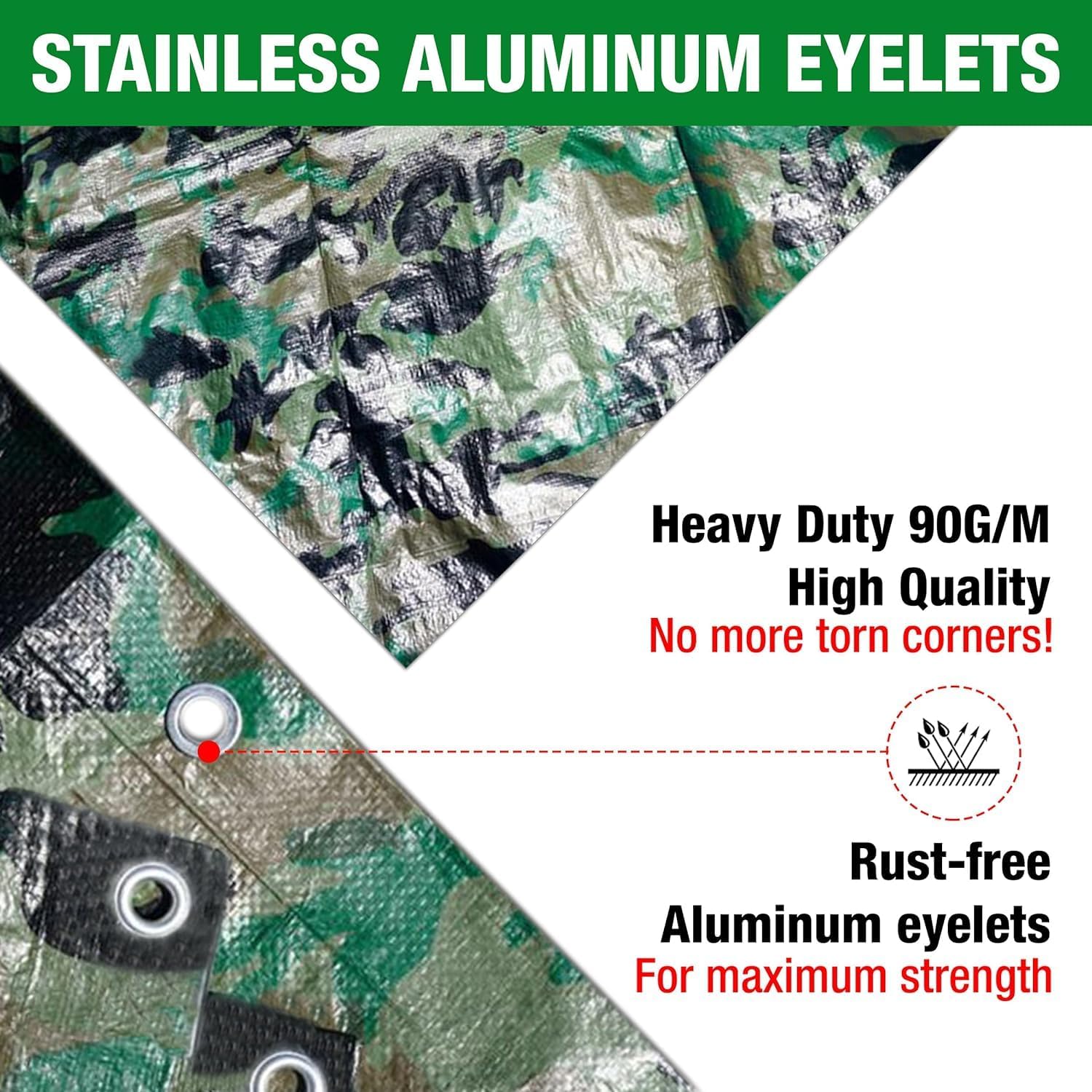 Camouflage Tarpaulin – Multi-Use Tarp Sheet for Camping, Fishing, Bird Watching & Garden – Waterproof, UV Protective Cover for Rain Shelter, Groundsheet, Tent & Trailer