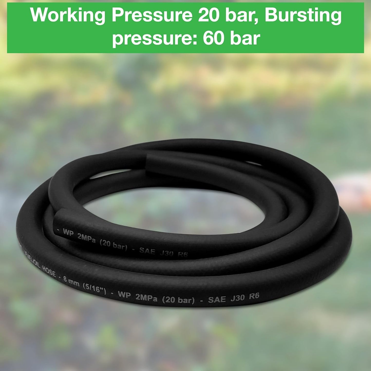 8mm Fuel Hose – Reinforced Rubber Hose for Fuel, Diesel, Petrol, Water – Oil-Resistant Flexible Pipe for Engine Fuels, Industrial Use – 2m Reinforced Rubber Pipe Hose