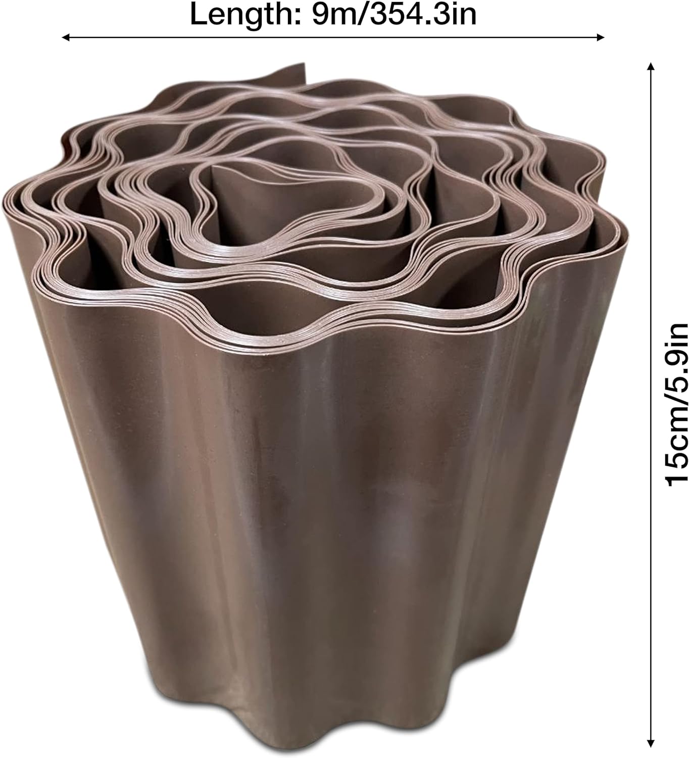 9 Meters, Brown Flexible Plastic Lawn Edging - Durable, Weatherproof, and Frost-Resistant! 15cm Height