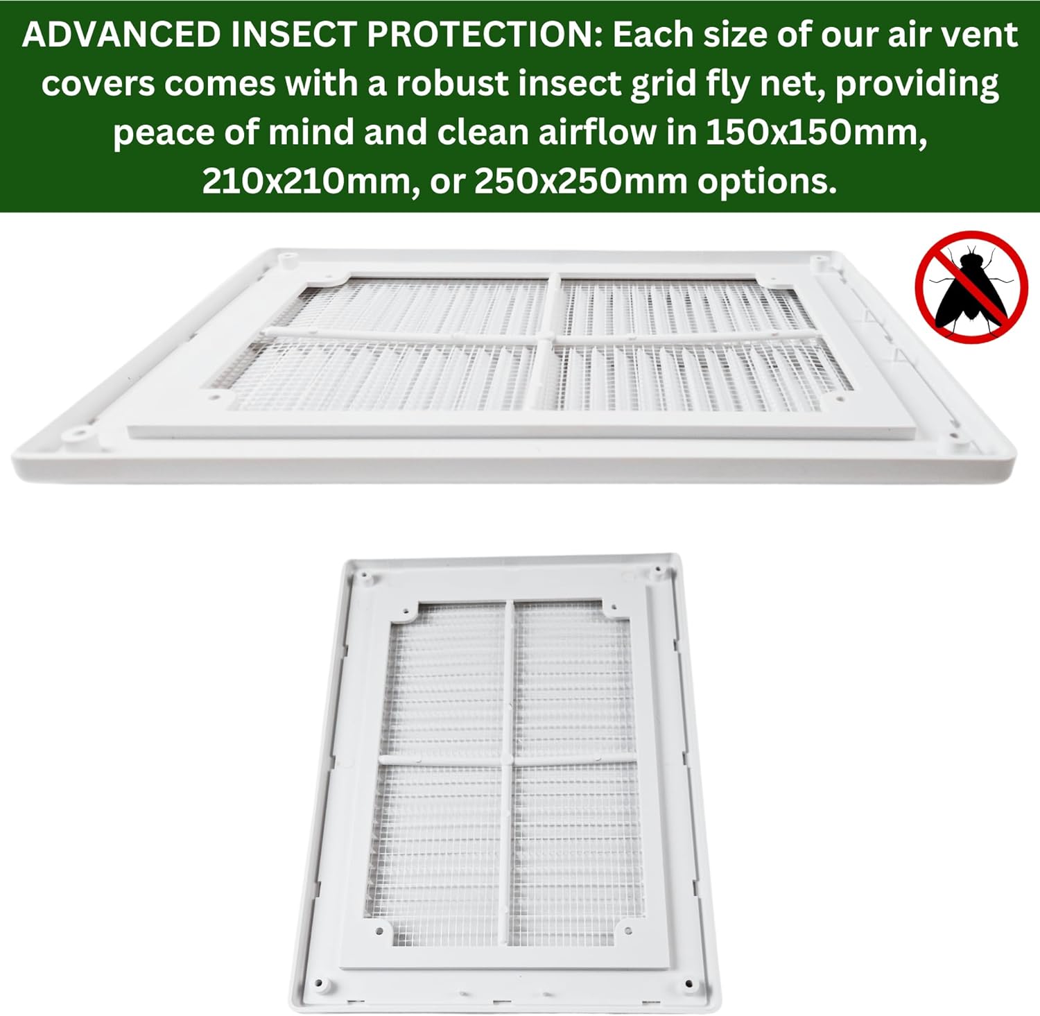 White Air Vent Cover Wall Vent for Interior & Exterior with Insect Grid Fly Net