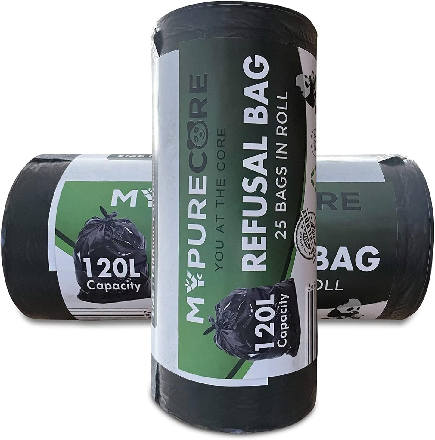 Black Bin Bags 120L - 25 Pack Heavy Duty Refuse Sacks, Strong and Durable for Home & Business, Large Capacity Heavy Duty Bin Liners, Black Rubbish Bags