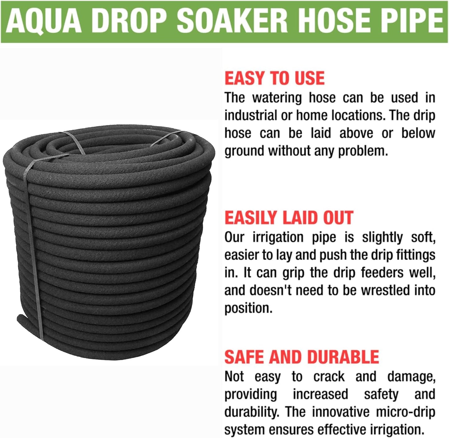 Transform Your Plant Watering - 100m Aqua Drop Soaker Hose Drip Pipe - Premium Recycled Rubber, Low Water Usage, and Efficient Irrigation!