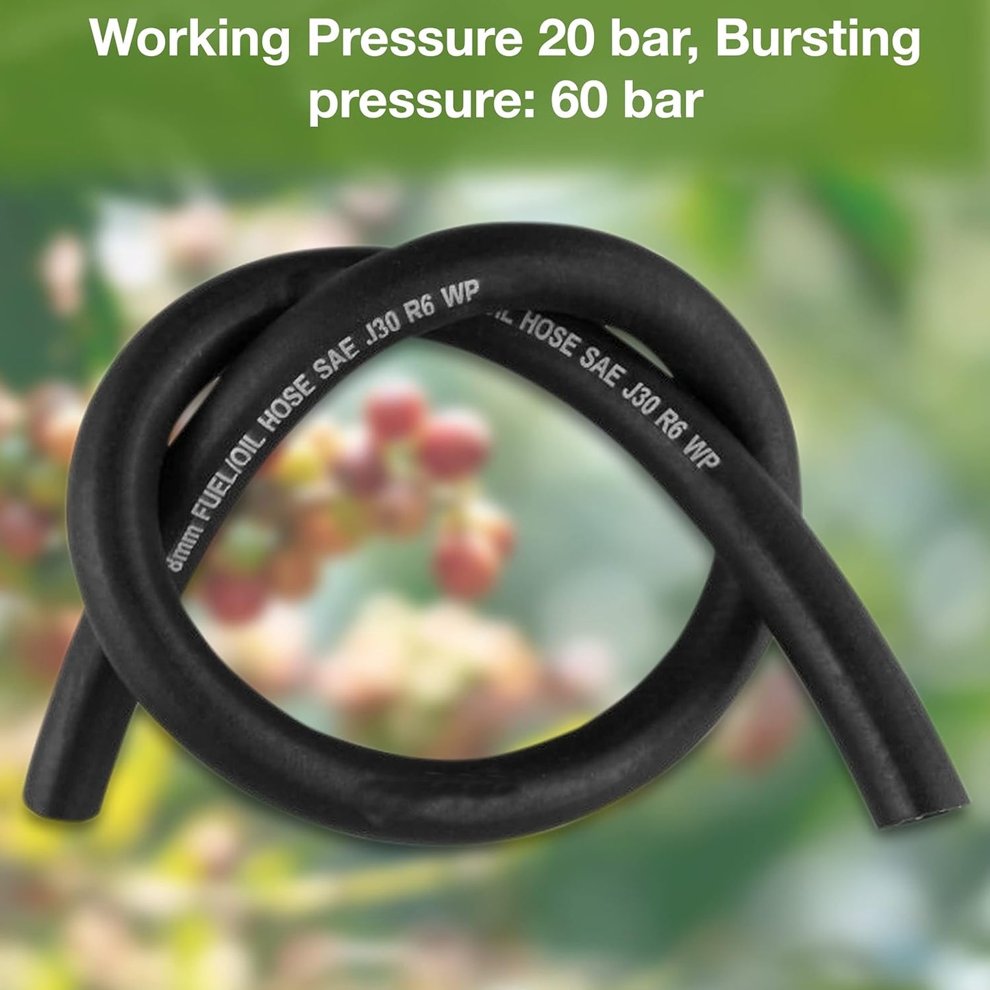 6mm Fuel Hose – Reinforced Rubber Hose for Fuel, Diesel, Petrol, Water – Oil-Resistant Flexible Pipe for Engine Fuels, Industrial Use – 2m Reinforced Rubber Pipe Hose
