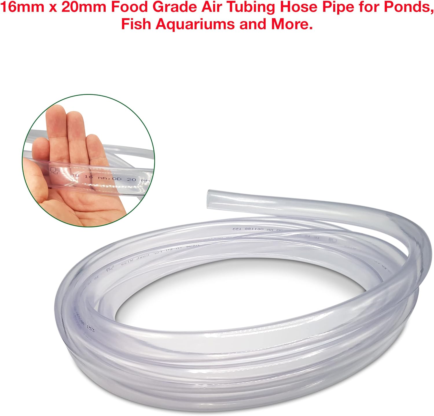Flexible Hose Pipe 16mm Inside Diameter 20mm Outside Diameter – 4 Metres Clear PVC Food Grade Clear Plastic Tube for Fish Food, Engineering, Food Industry – Multipurpose PVC Pipe