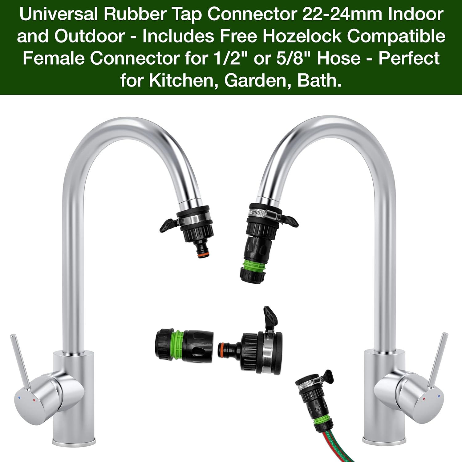 Universal Rubber Tap Connector 22-24mm Indoor and Outdoor - Includes Free Hozelock Compatible Female Connector for 1/2" or 5/8" Hose