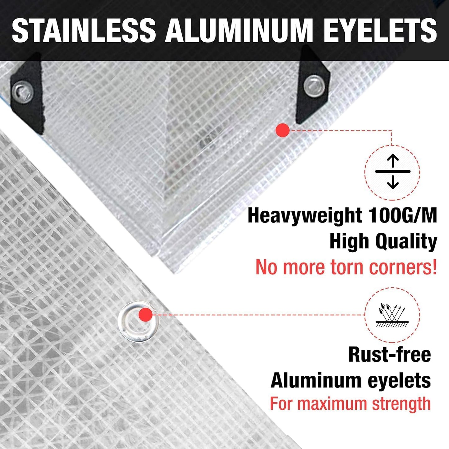 Clear Waterproof Tarpaulin – Heavy Duty 100GSM Multi-Purpose Tarp – Ideal for Caravan, Garden, Car and Outdoor Protection – UV, Dust, Rain, Snow Resistant – Transparent Cover