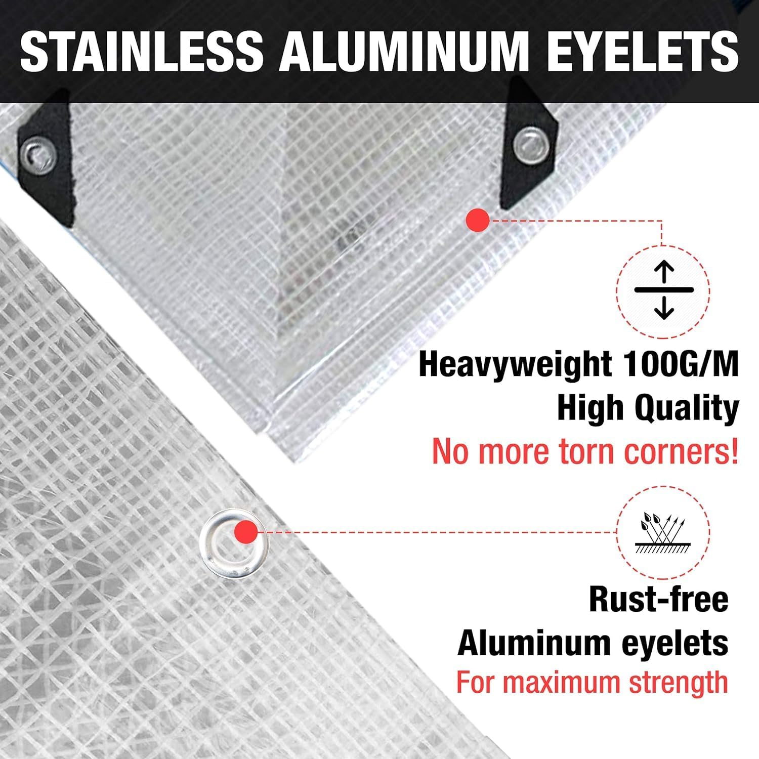Clear Waterproof Tarpaulin – Heavy Duty 100GSM Multi-Purpose Tarp – Ideal for Caravan, Garden, Car and Outdoor Protection – UV, Dust, Rain, Snow Resistant – Transparent Cover