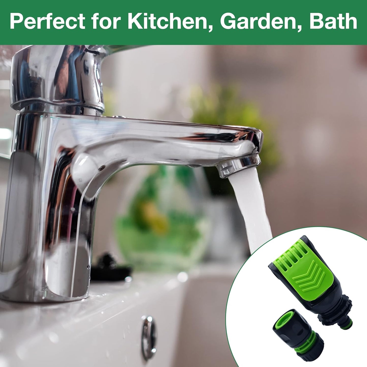 Universal Tap Connector Adapter Mixer Indoor and Outdoor | Adjustable and Click-Lock | Includes Bonus Female Connector for 1/2" or 5/8" Hose