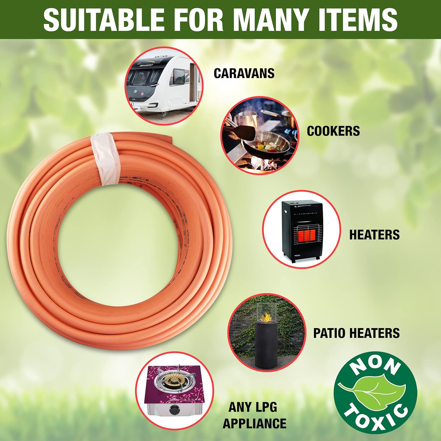 4m 8mm Premium High-Pressure Gas Hose Pipe with 2 Clips – Durable LPG Propane/Butane Pipe, Stamped with Manufacture Date, for BBQ, Caravan, Camping, Cookers, Heaters, Grill and Gas Bottles