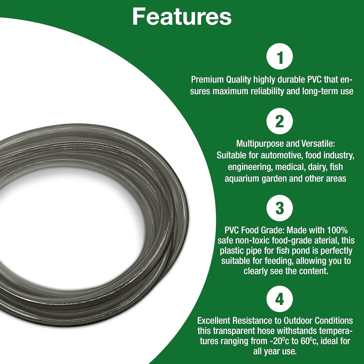 Flexible Hose Pipe 16mm Inside Diameter 20mm Outside Diameter – 4 Metres Grey PVC Food Grade Clear Plastic Tube for Fish Food, Engineering, Food Industry – Multipurpose PVC Pipe