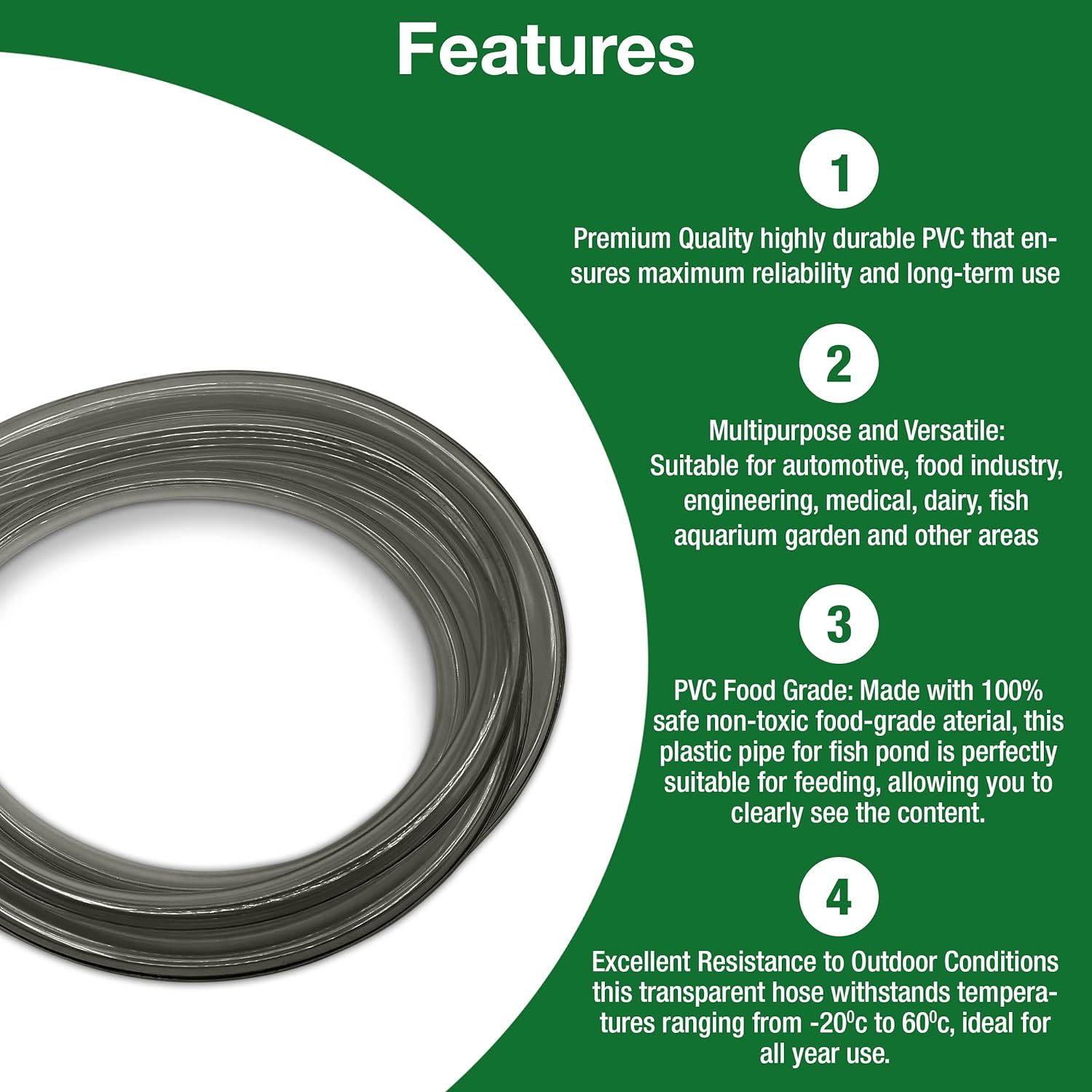 Flexible Hose Pipe 16mm Inside Diameter 20mm Outside Diameter – 4 Metres Grey PVC Food Grade Clear Plastic Tube for Fish Food, Engineering, Food Industry – Multipurpose PVC Pipe