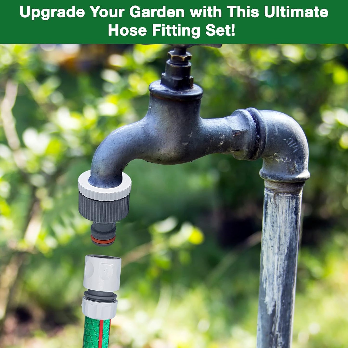 Ultimate Hose Fitting Set - 2in1 Tap Connector & Threaded Faucet Adapter 3/4" or 1/2" BSP with Premium Hose End Connectors 1/2" or 5/8" - 2 Pack & Double Male Hose Connector