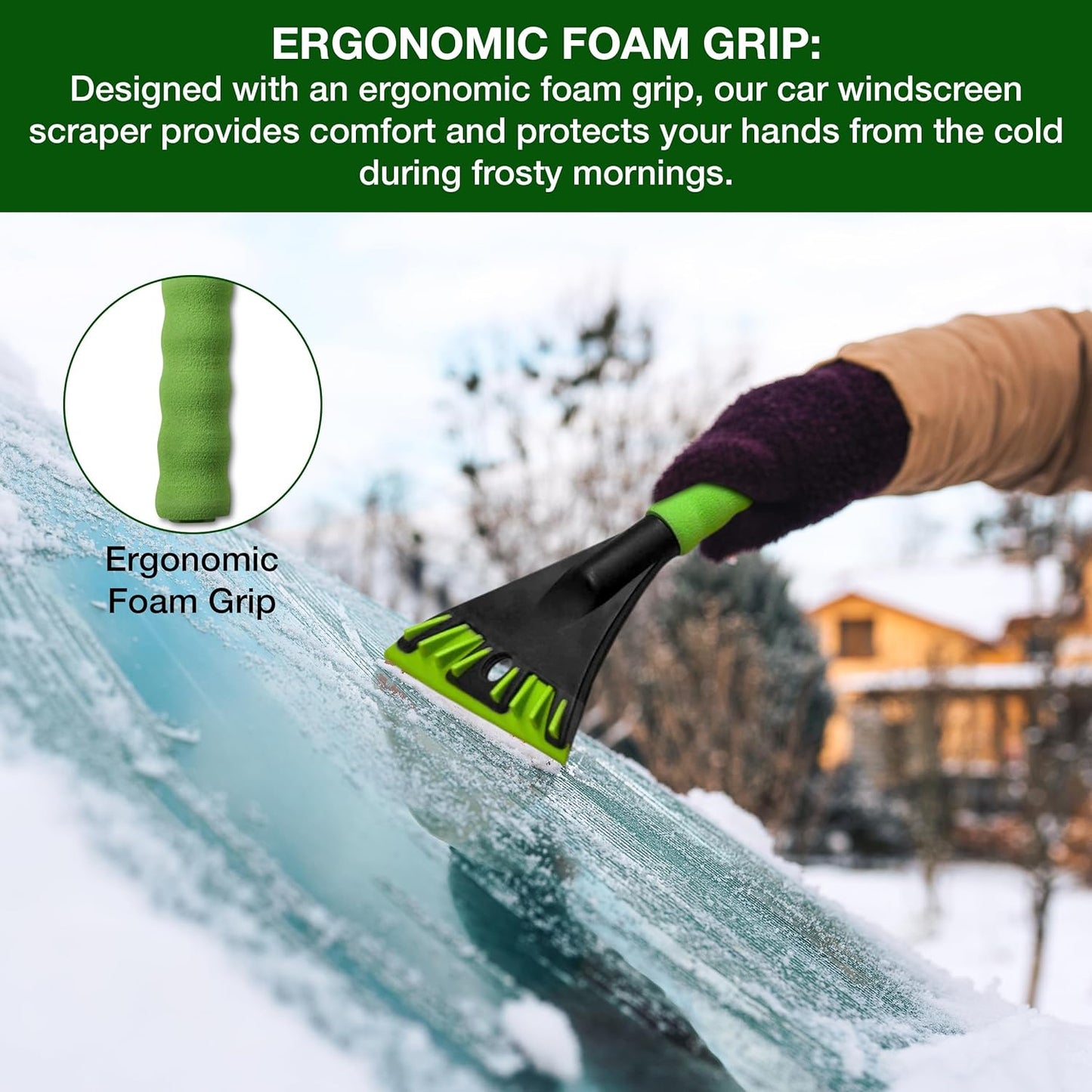 Heavy Duty Ice Scraper for Car Windscreen with Ergonomic Foam Grip - Non-Scratch Car Window & Windscreen Scraper for Frost & Ice Removal - Premium Car Ice Scrapers