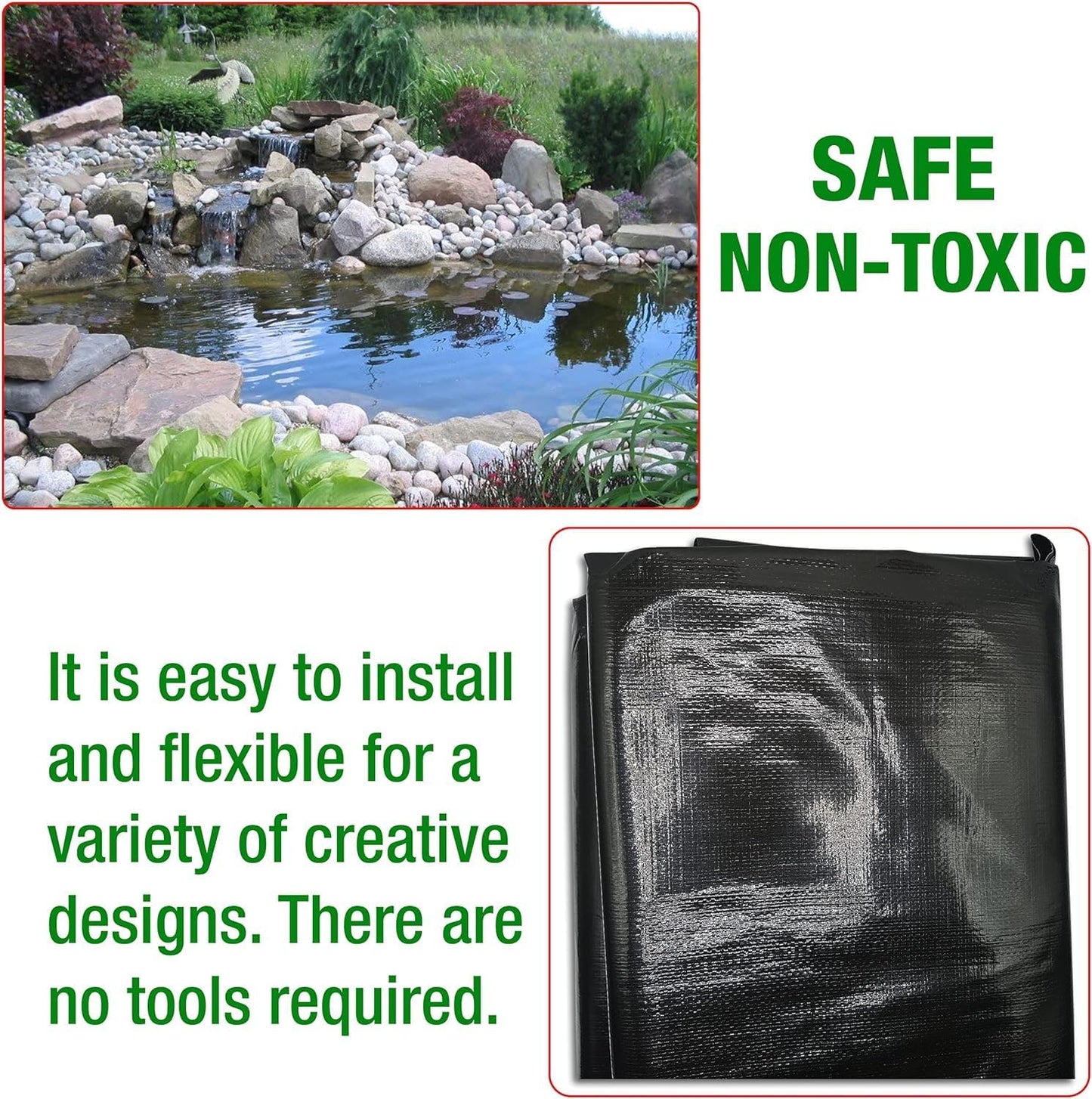 Pond Liner – Various Sizes – Heavy Duty HDPE Material - UV & Tear Resistant, Flexible for Koi & Fish Pools, Water Gardens - Ideal for Small to Large Ponds, Wildlife