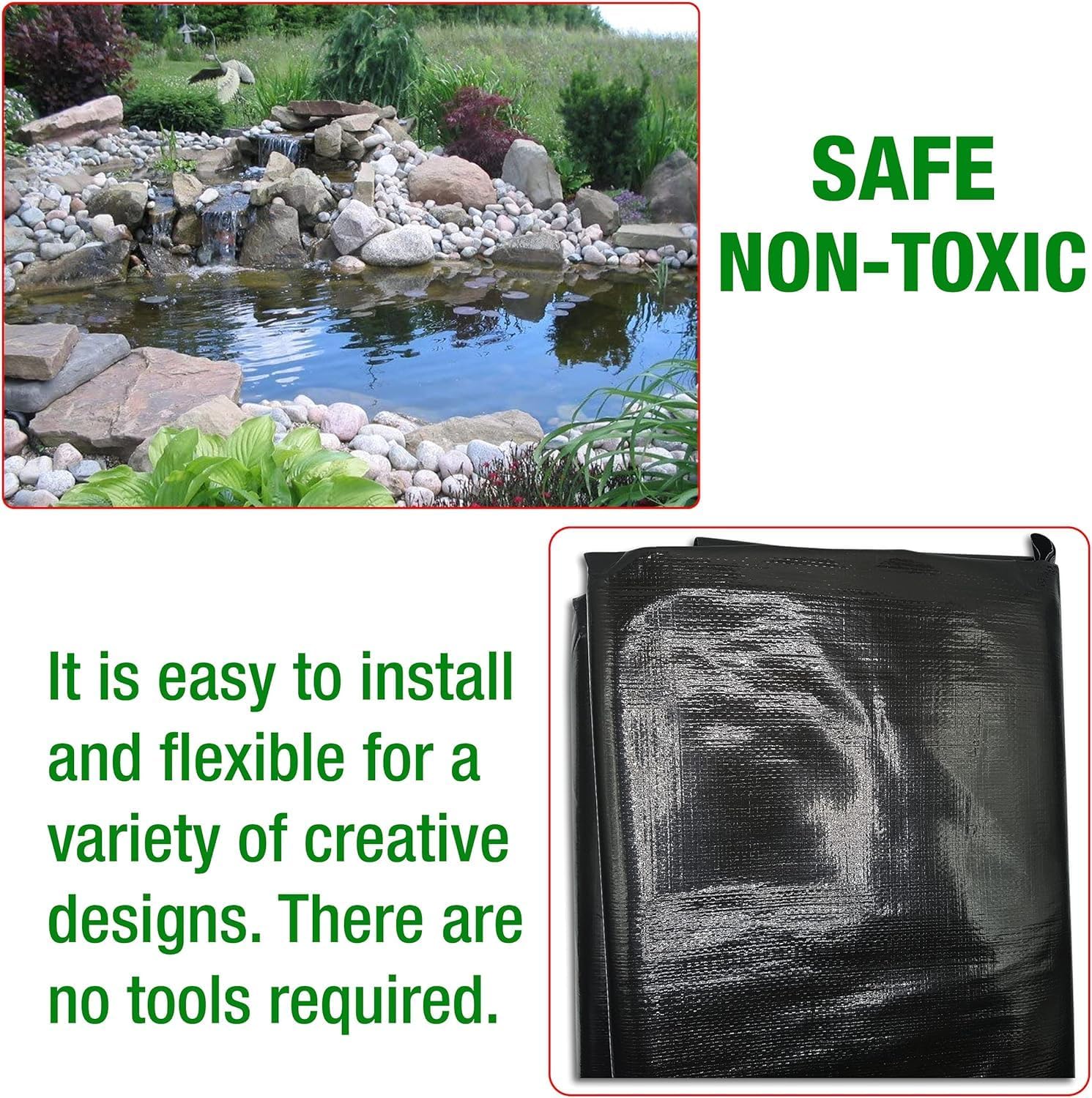 Pond Liner – Various Sizes – Heavy Duty HDPE Material - UV & Tear Resistant, Flexible for Koi & Fish Pools, Water Gardens - Ideal for Small to Large Ponds, Wildlife