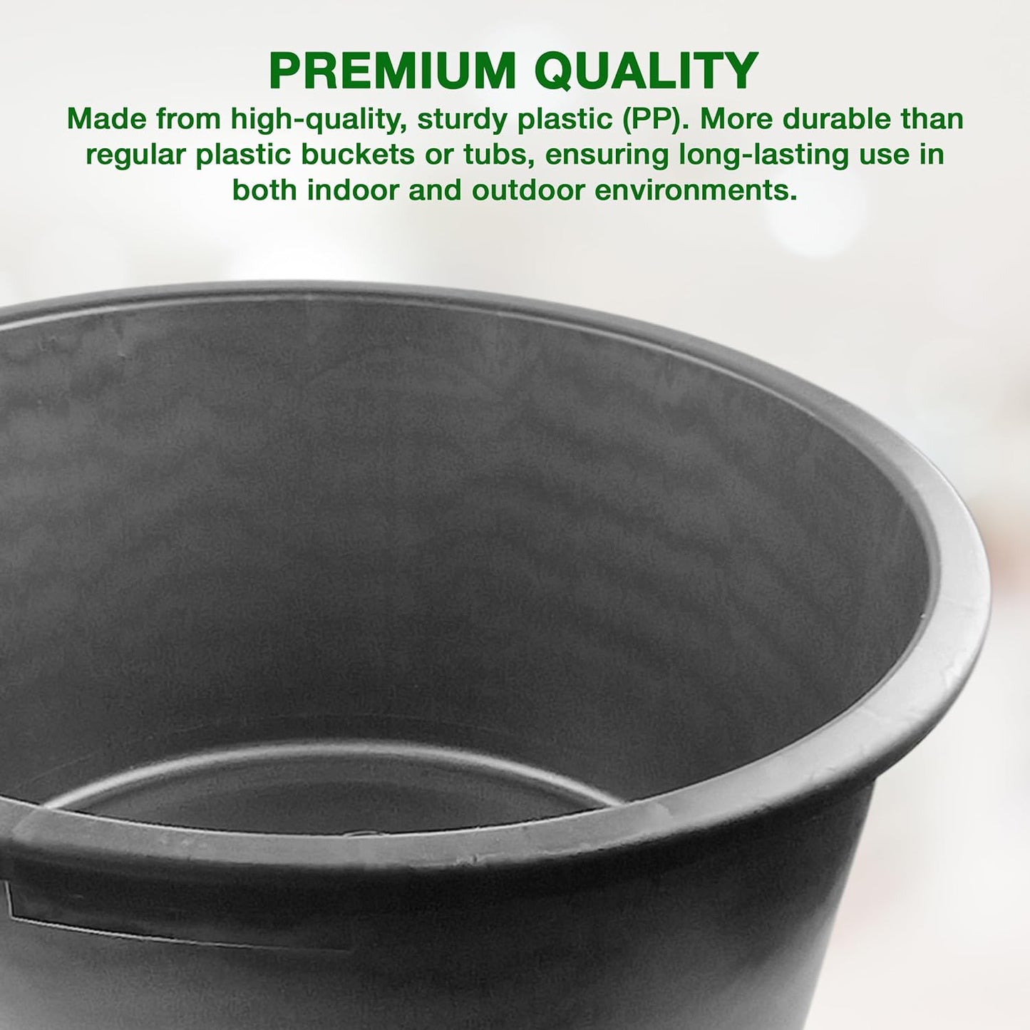 Flexi Tub Small (45L), Medium (65L), Large (90L) Black - Sturdy Heavy Duty Large Plastic Bucket with Handles | Builders Garden Home Storage Container